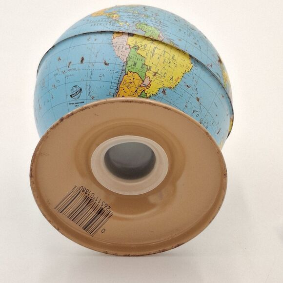 VTG Ohio Art Tin Metal Litho Earth Globe World Coin Piggy Savings Bank W/Stopper - Picture 4 of 10